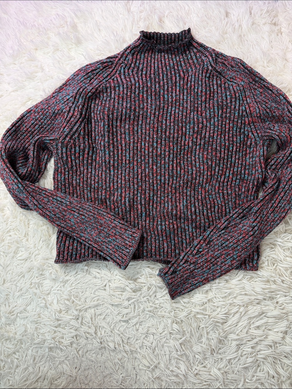 Lululemon Cotton-Cashmere Blend Mock Neck Sweater Carnation Red / Black Granite